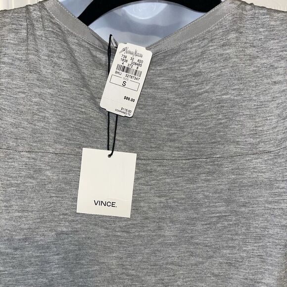 Women's VINCE (Small) Gray Minimalist Tank top 100% Viscose Silk Trim NWT $98 - Picture 6 of 14